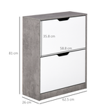 HOMCOM 2-Drawer Shoe Cabinet with Groove Handles – Slim Hallway Storage for 8 Pairs