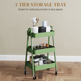 HOMCOM 3-Tier Rolling Utility Cart with Mesh Trays – Kitchen Storage Trolley, Green