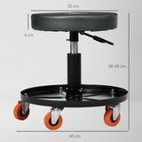 HOMCOM Pneumatic Adjustable Mechanic Stool with Tool Tray and Wheels – Workshop Seat, Black