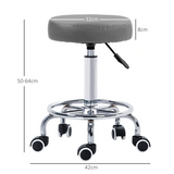Vinsetto Round PU Leather Salon Stool with Footrest and Adjustable Height – 5 Wheels, Backless Design, Grey