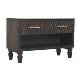 Artisan Furniture Cadiz Carved Solid Mango Wood Shoe Storage Bench – 2 Drawers & 1 Shelf, Dark Brown