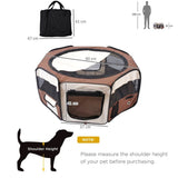 PawHut Foldable Pet Playpen with Waterproof Oxford Cover, Zipped Doors & Carry Bag – Small Pet Enclosure, Brown & Cream