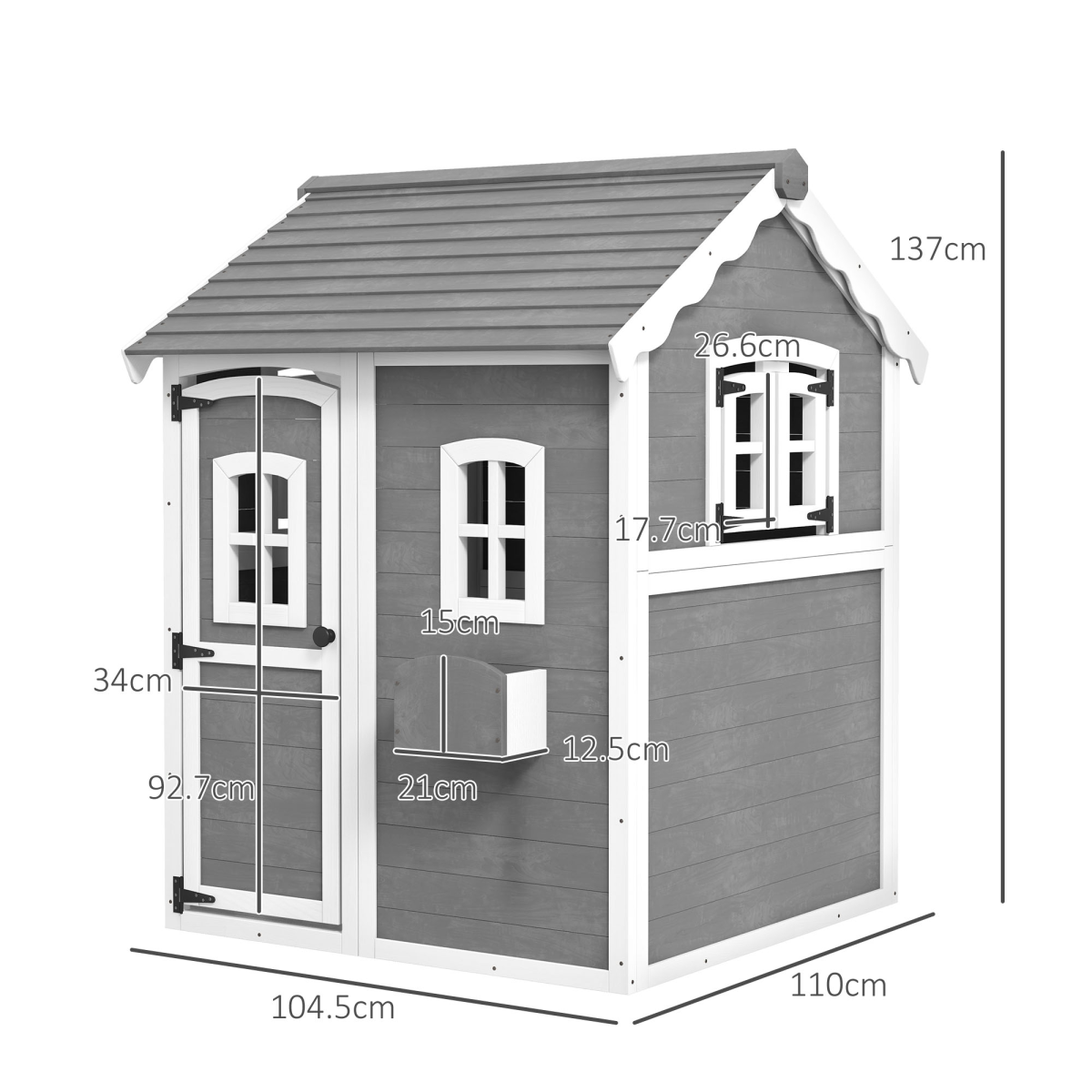 Outsunny Wooden Wendy House for Kids with Floor, Windows & Plant Box – Garden Playhouse, Grey