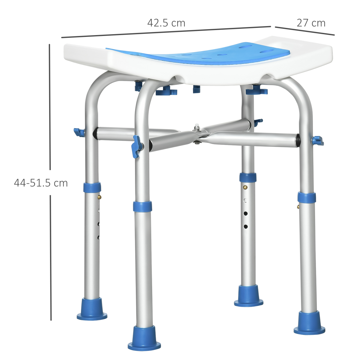 HOMCOM Adjustable Shower Stool with Padded Seat & Suction Foot Pads – Aluminium Bath Seat for Seniors