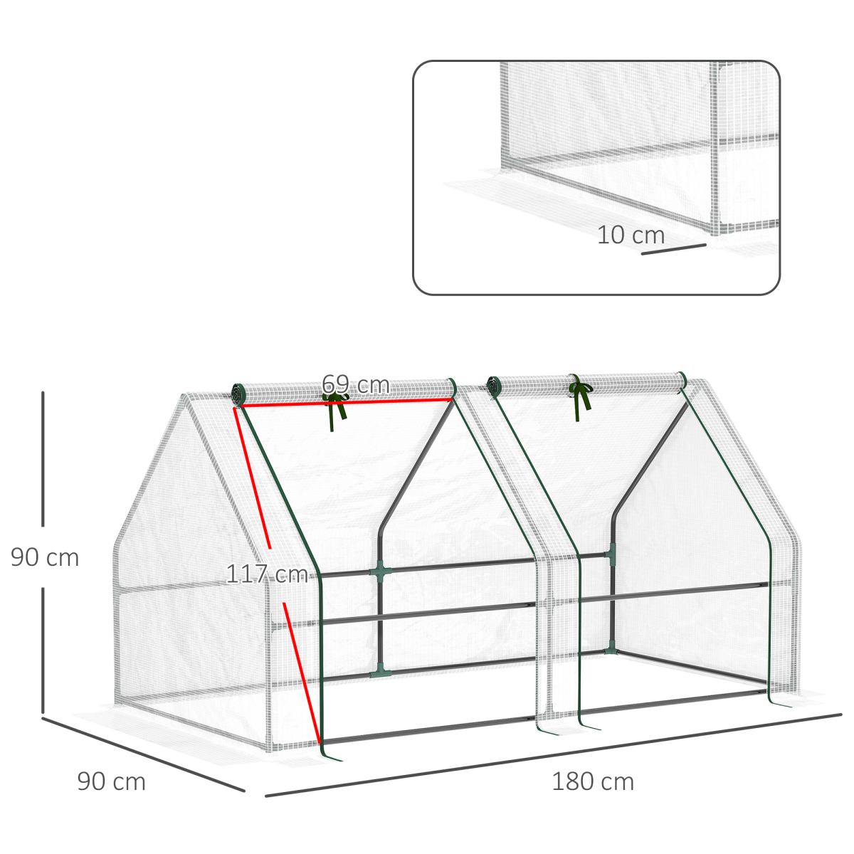 Outsunny Mini Poly Tunnel Greenhouse with Steel Frame, Mesh Cover & Roll-Up Doors – Small Grow House, White