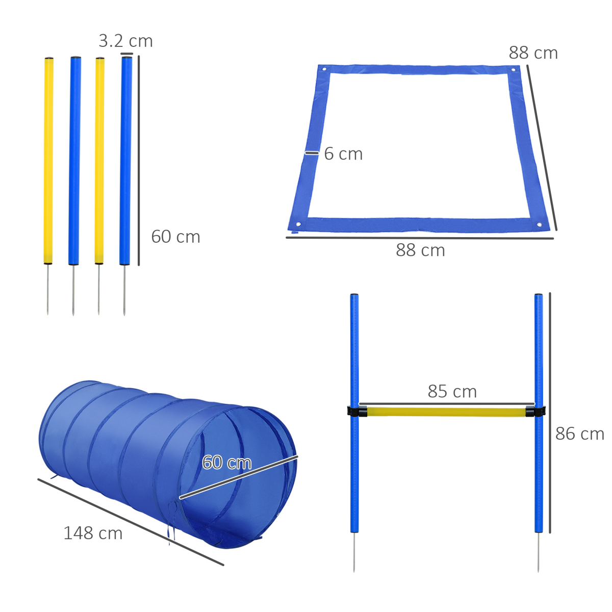 Pawhut Dog Agility Training Set with Poles, Adjustable Hurdle & Tunnel – Pet Play, Run & Jump Equipment