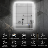 HOMCOM 70 x 50cm Bathroom Mirror with Bluetooth Speaker, LED Lights & Demister Pad – IP44, Silver Tone