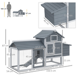 PawHut Small Chicken Coop with Nesting Box, Outdoor Run and Ramp – Fir Wood Hen House, Grey