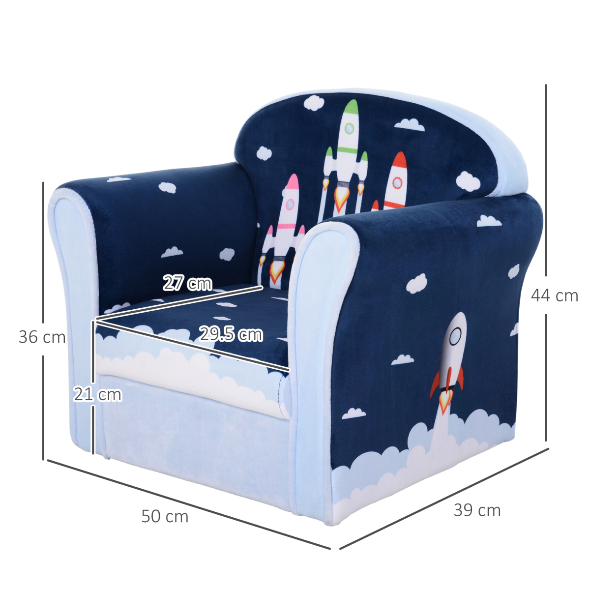 HOMCOM Kids Mini Sofa Armchair with Solid Wood Frame – Rocket Design Toddler Seat, 18 Months+