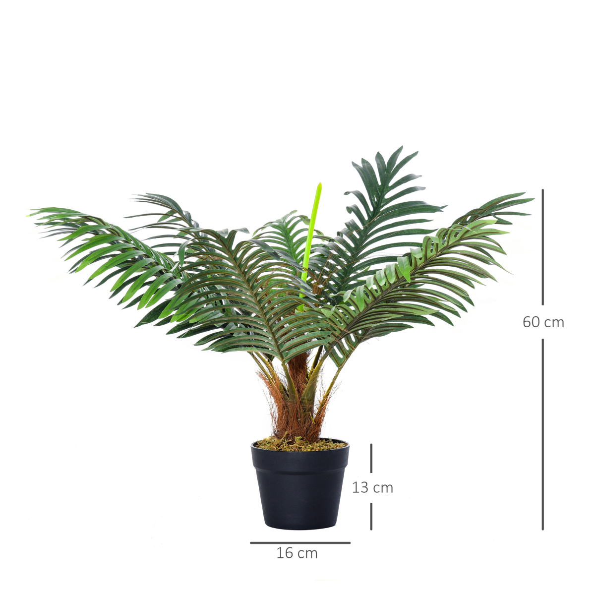 Outsunny 60cm Artificial Palm Tree with 8 Bendable Leaves and Pot – Low-Maintenance Fake Tropical Plant