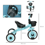AIYAPLAY Kids Tricycle with Adjustable Seat, Bell & Basket – Ages 2-5 Years, Blue