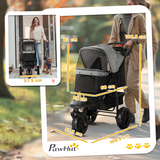 Folding 3-Wheel Pet Stroller with Adjustable Canopy, Storage Basket and Brake – For Small Dogs up to 10kg, Grey
