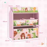 AIYAPLAY Kids Toy Storage Unit with 6 Fabric Boxes – Pink 3-Tier Playroom Organiser