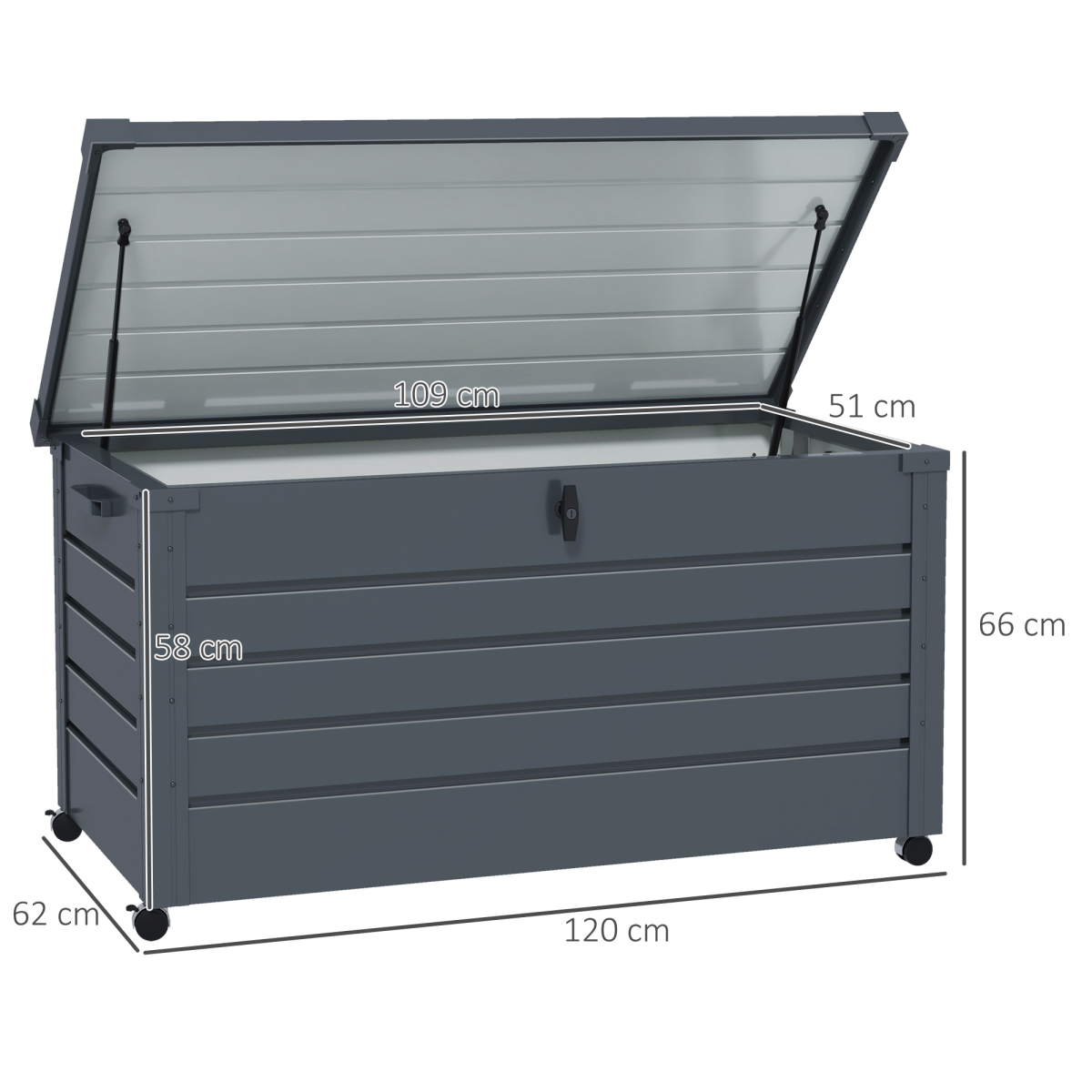 Outsunny 331L Outdoor Storage Box with Wheels, Lockable Lid & Galvanised Steel Frame – Garden Storage
