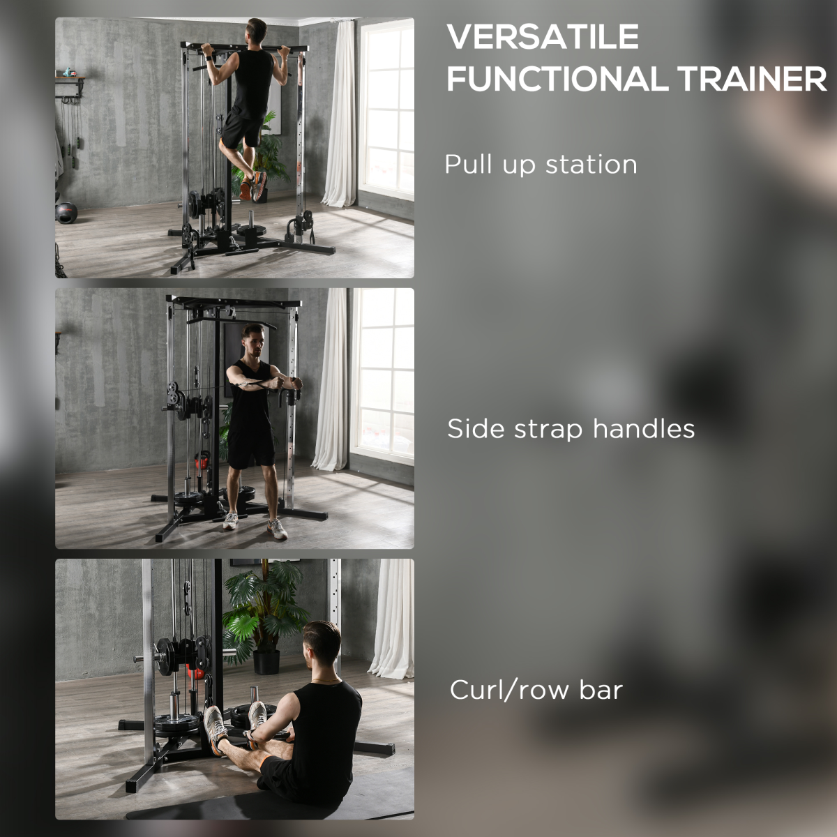 SPORTNOW Home Gym Machine with 15 Adjustable Positions, Dual Pulleys and Pull-Up Station – Workout Station