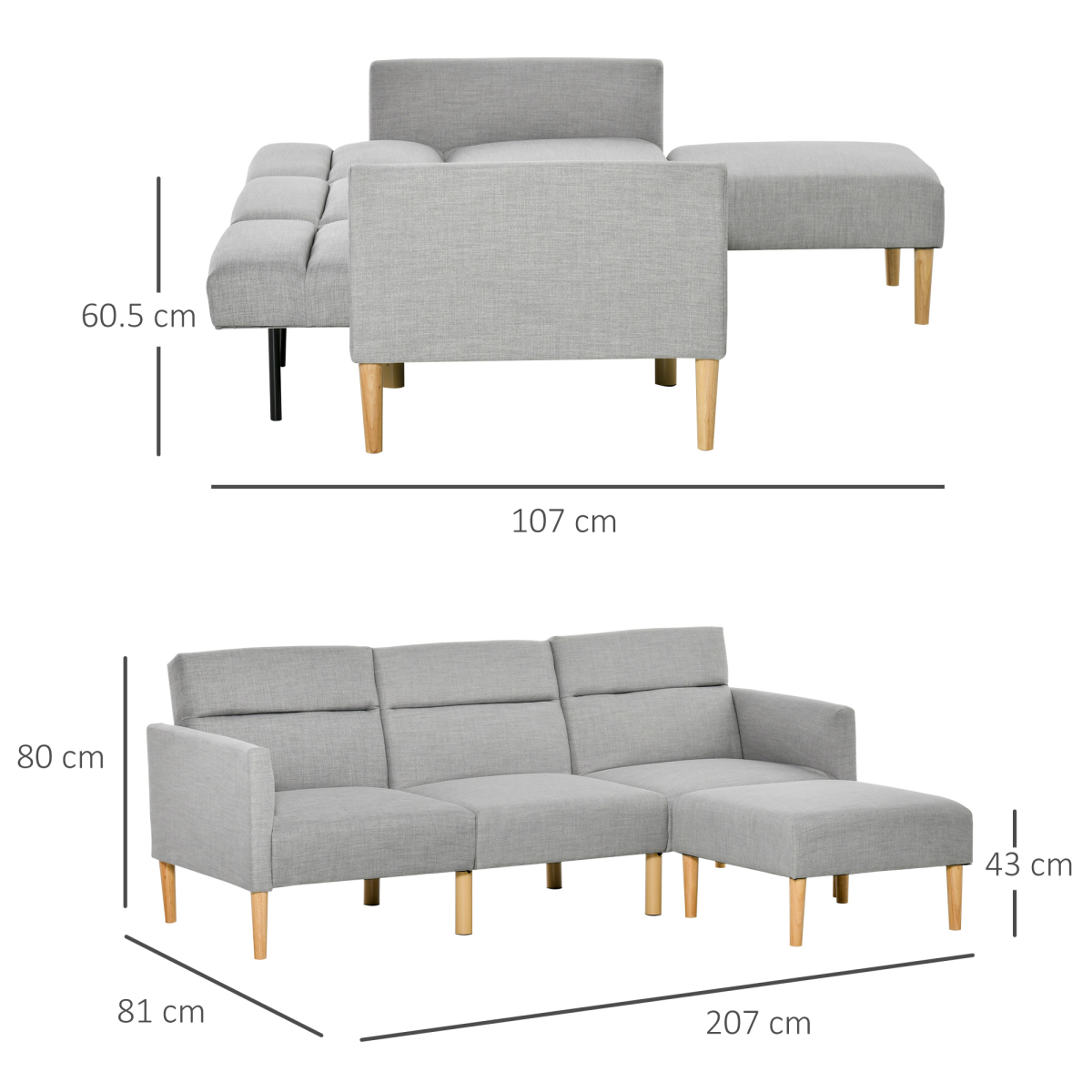 Reversible Sectional Sofa Bed footstool detail