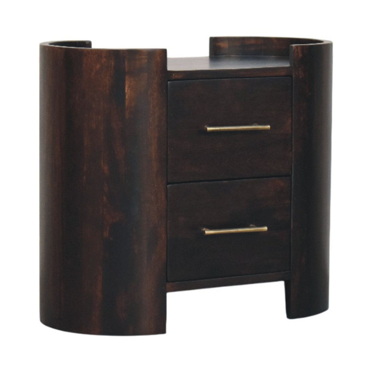 Artisan Furniture Solid Wood Valencia Two-Drawer Bedside Table, Curved Side Panels – Velvet Mocha, Dark Brown