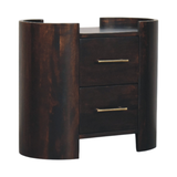 Artisan Furniture Solid Wood Valencia Two-Drawer Bedside Table, Curved Side Panels – Velvet Mocha, Dark Brown