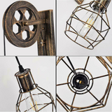 LEDSone Retro Pulley Wheel Cage Wall Light with E27 Holder & Adjustable Hanging Cable – Brushed Copper
