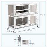 PawHut Two-Tier Wooden Rabbit Hutch with Ramp, Wheels, Trough & Rain Cover – Outdoor Pet House, Grey