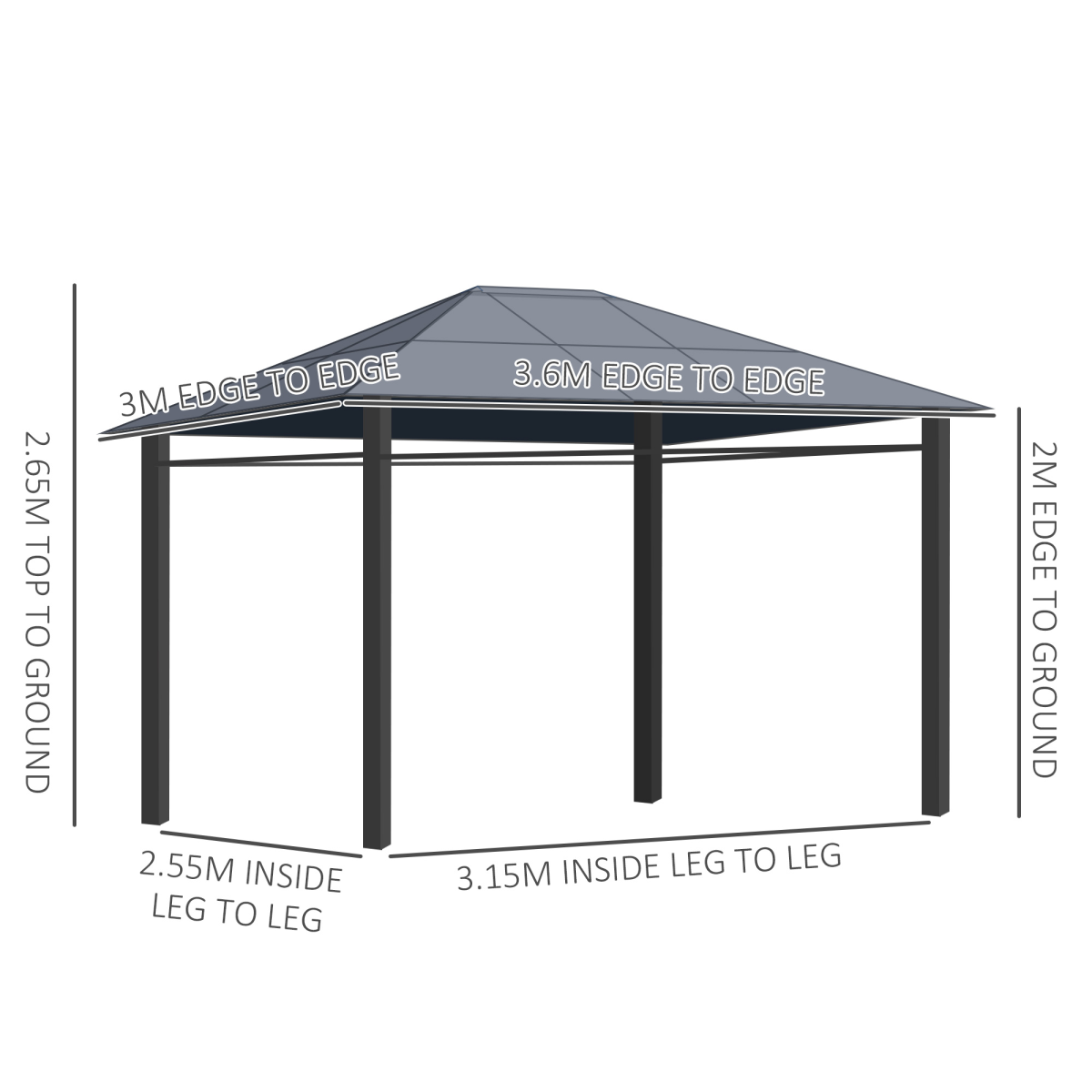 Outsunny 3.6 x 3m Hardtop Gazebo with 7mm Polycarbonate Roof & 4 Zip Curtains – Steel Frame Shelter