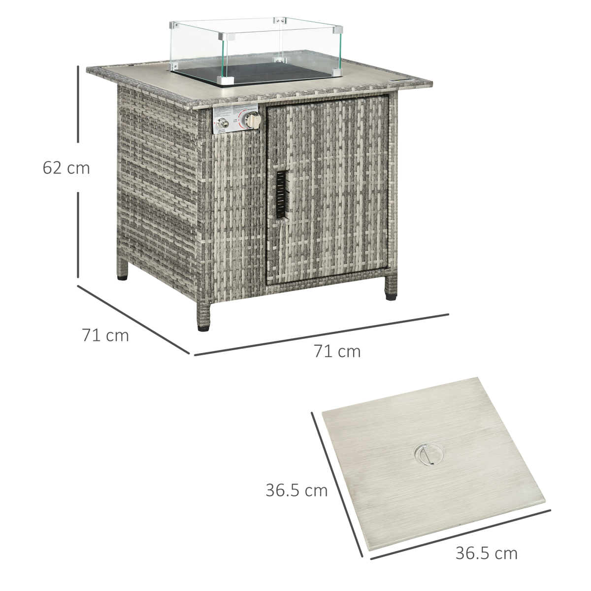 Outsunny 50,000 BTU Gas Fire Pit Table with Rain Cover, Windscreen & Lava Stone – Rattan Outdoor Dining and Heater