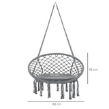 Outsunny Macrame Hanging Chair Swing Hammock with Padded Cushion & Backrest – Indoor Outdoor Hanging Seat, Grey
