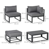 Outsunny 6-Piece Garden Daybed Sofa Set with Coffee Table & Footstools – Convertible Aluminium Lounge Set, Grey