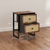 HOMCOM Bedside Table with 2 Rattan Drawers, Steel Legs and Adjustable Feet – Bedroom Storage, Rustic Brown