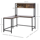 HOMCOM Industrial L-Shaped Desk with Upper Shelf, 149 x 140cm – Corner Home Office Workstation, Brown & Black