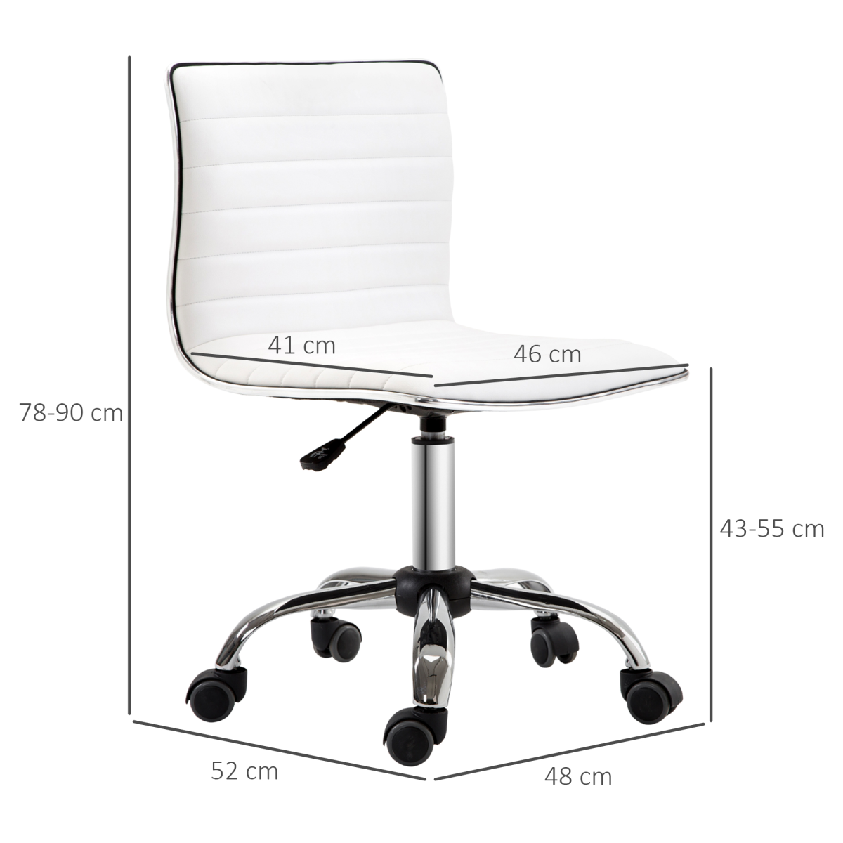 HOMCOM Armless Mid-Back Ergonomic Office Chair with 360 Swivel and Adjustable Height – PU Leather, White