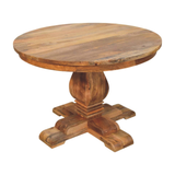 Artisan Furniture Valentina Solid Wood Round Dining Table with Sculpted Pedestal Base – Beige