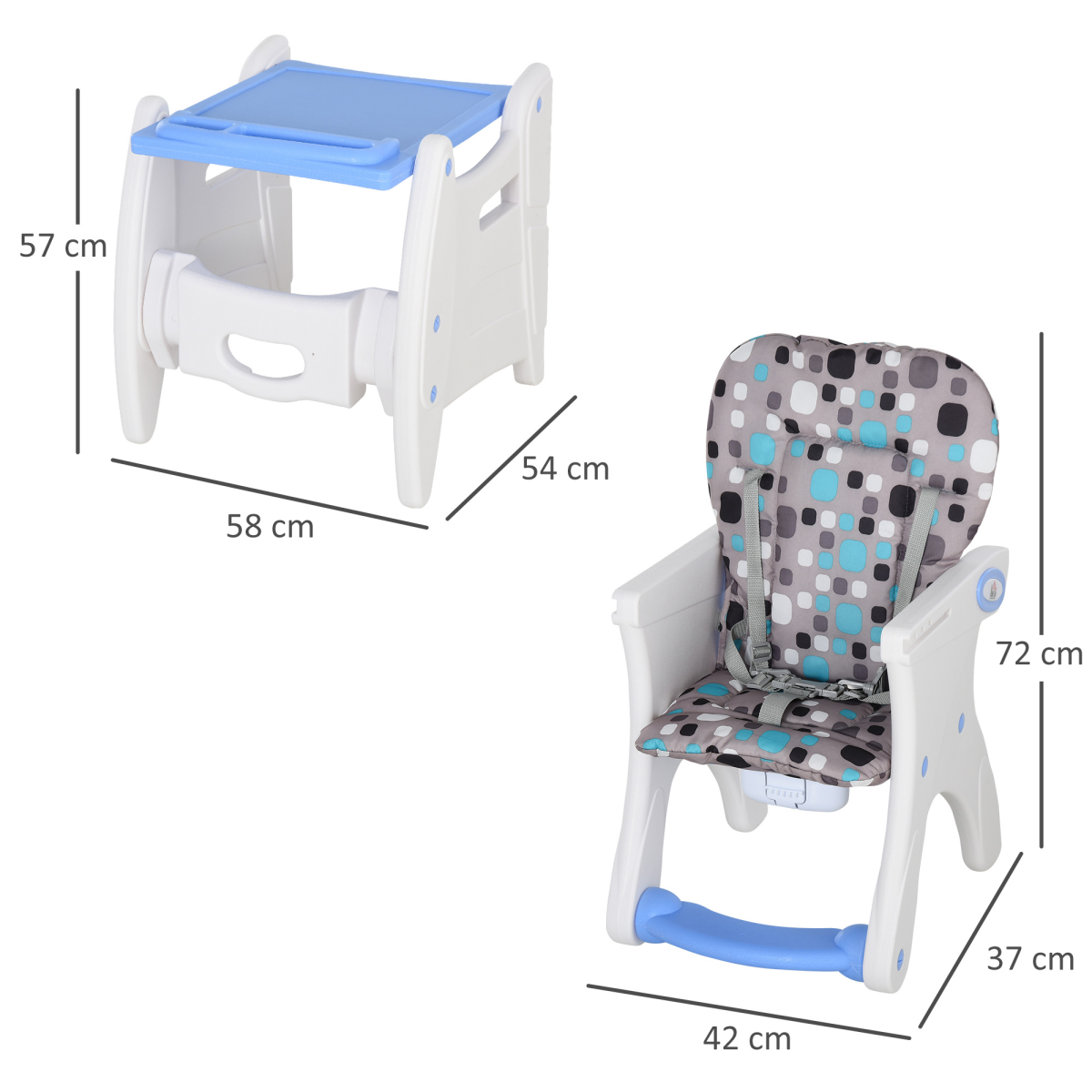 HOMCOM 3-in-1 Convertible Baby High Chair with Removable Tray & Five-Point Harness – Rocker and Booster Seat, Blue