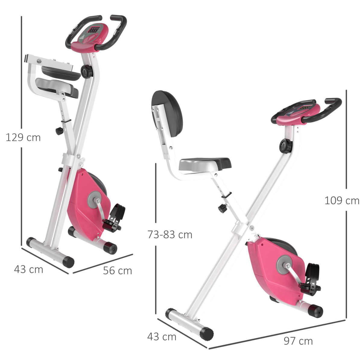 HOMCOM Foldable Magnetic Exercise Bike with 8 Resistance Levels, LCD Monitor & Adjustable Seat – Home Cardio, Pink