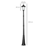 Outsunny 2.4m Solar Garden Lamp Post with Dusk-to-Dawn Sensor, IP44 Aluminium Frame – Patio Path Light