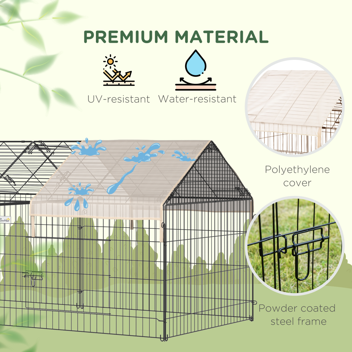 PawHut Outdoor Pet Shelter with Weather Cover, Two Doors & Ground Stakes – Portable Pet Cage
