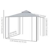 Outsunny 3 x 3m Double-Top Garden Gazebo with Four Curtains & Insect Netting – Steel Frame Party Shelter, Grey