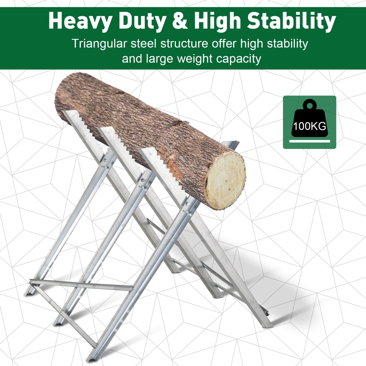 DURHAND Foldable Steel Saw Horse with Sawtooth Edges – Heavy Duty 100kg Support for Workshop & Home, Silver