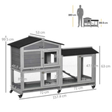 PawHut Wooden Rabbit Hutch, Guinea Pig Cage with Wheels, Slide-Out Tray & Ramp – Outdoor, Light Grey