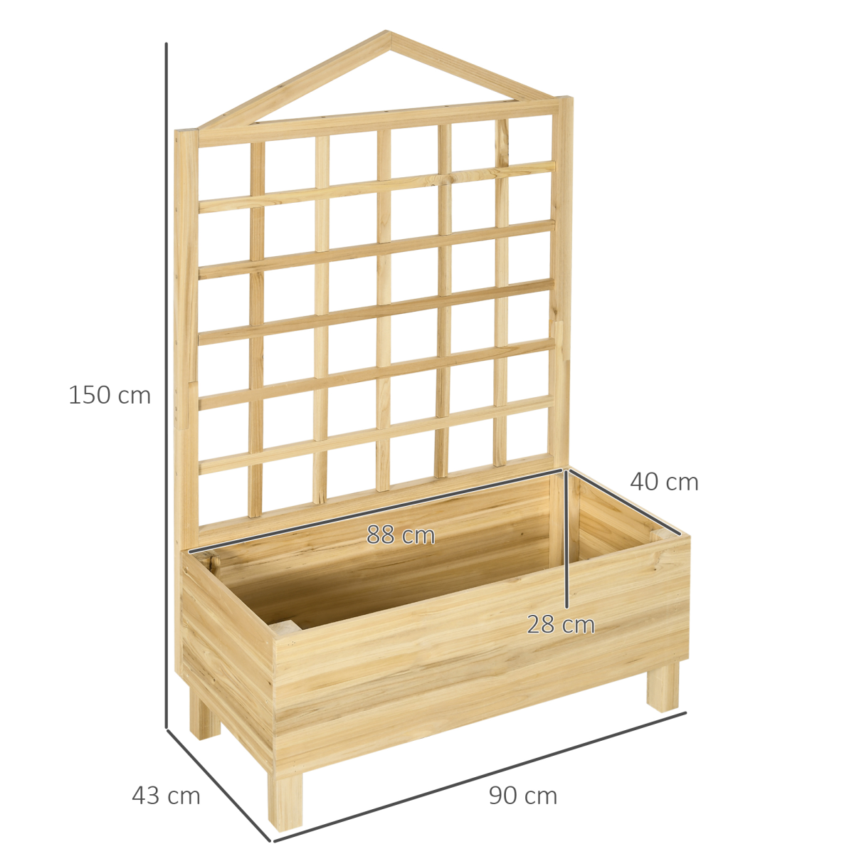Outsunny Wooden Garden Planters with Trellis for Vine Climbing Plants, Natural