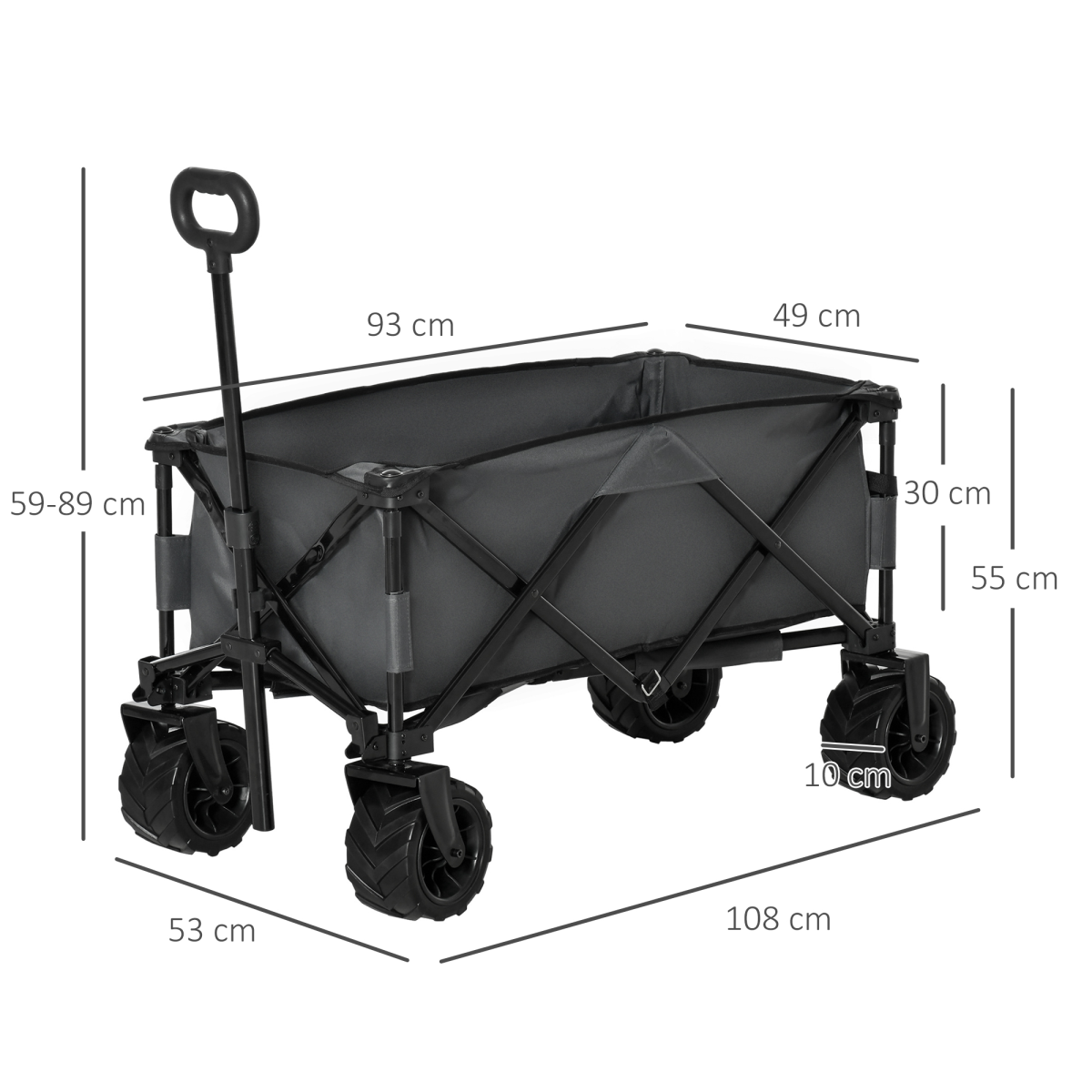 Outsunny Folding Cargo Wagon Beach Cart with Telescopic Handle & Metal Frame, 70kg Capacity – Dark Grey