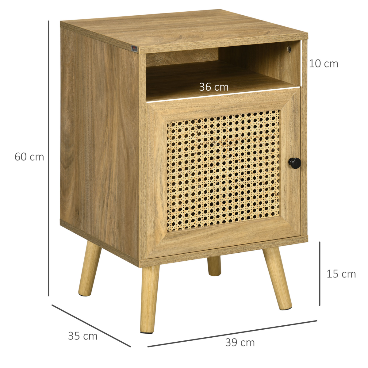 HOMCOM Rattan Bedside Table with Cabinet & Open Shelf – Boho Storage for Bedroom or Living Room