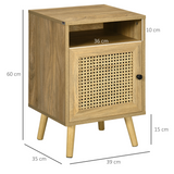 HOMCOM Rattan Bedside Table with Cabinet & Open Shelf – Boho Storage for Bedroom or Living Room