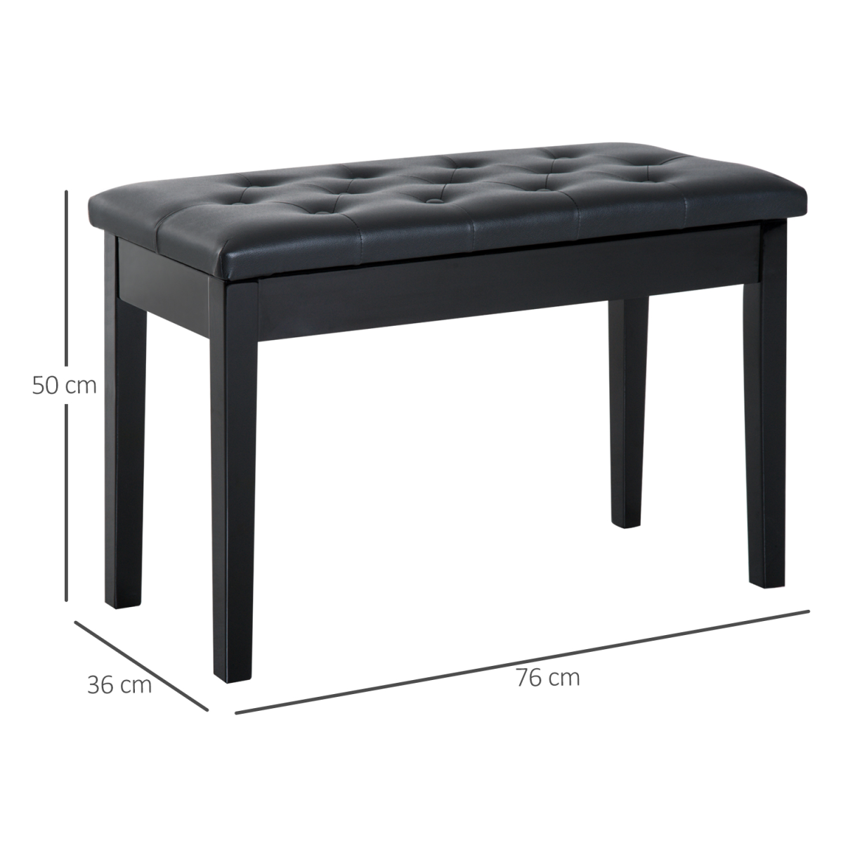 HOMCOM Duet Piano Stool with Storage & Tufted Faux Leather Seat – Solid Wood Keyboard Bench, Black