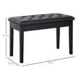 HOMCOM Duet Piano Stool with Storage & Tufted Faux Leather Seat – Solid Wood Keyboard Bench, Black