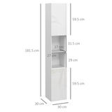 kleankin High Gloss Tall Bathroom Storage Cabinet with Two Cupboards and Adjustable Shelves, White
