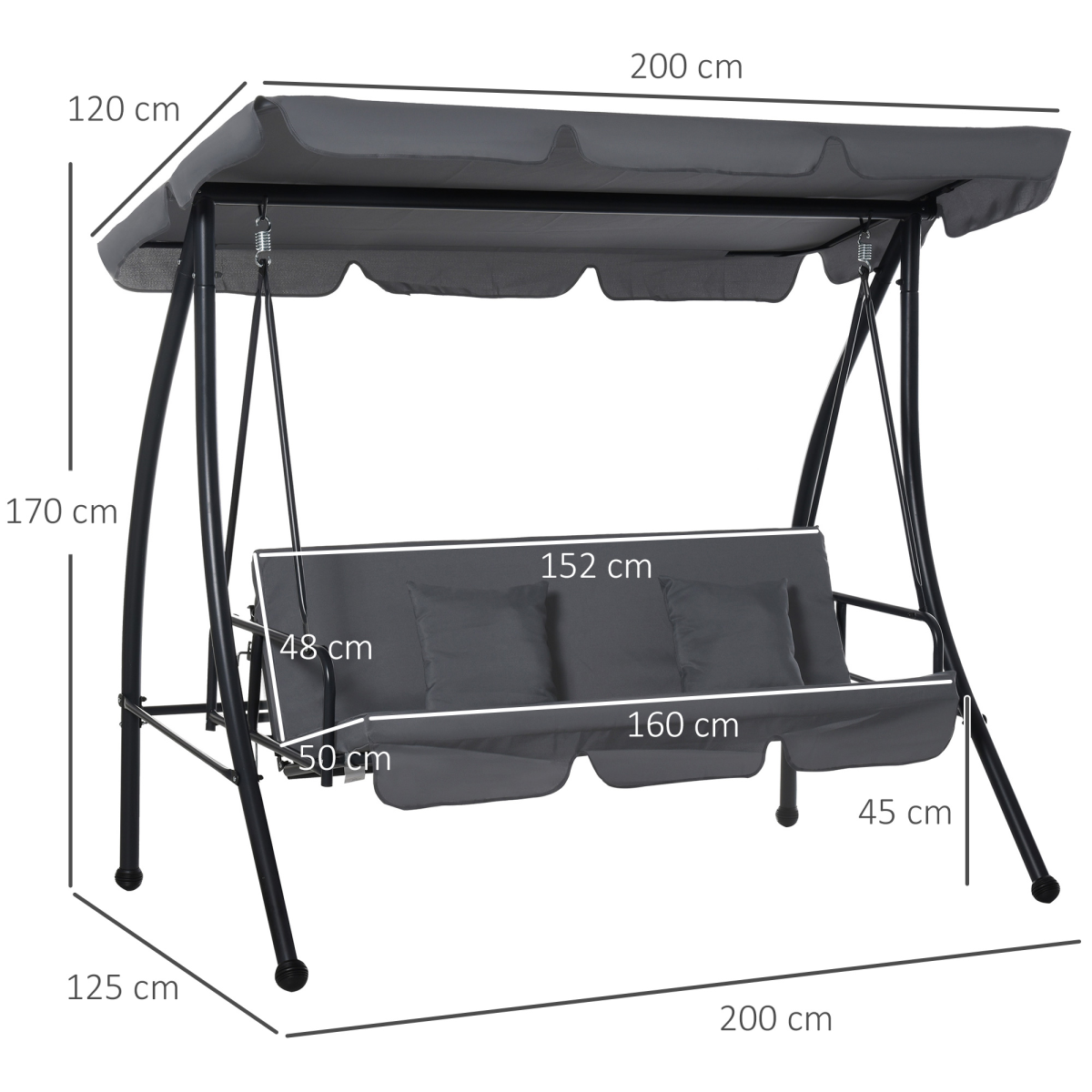 Outsunny 2-in-1 3 Seater Patio Swing Chair & Hammock Bed Lounger with Canopy – Garden Furniture, Dark Grey