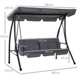 Outsunny 2-in-1 3 Seater Patio Swing Chair & Hammock Bed Lounger with Canopy – Garden Furniture, Dark Grey