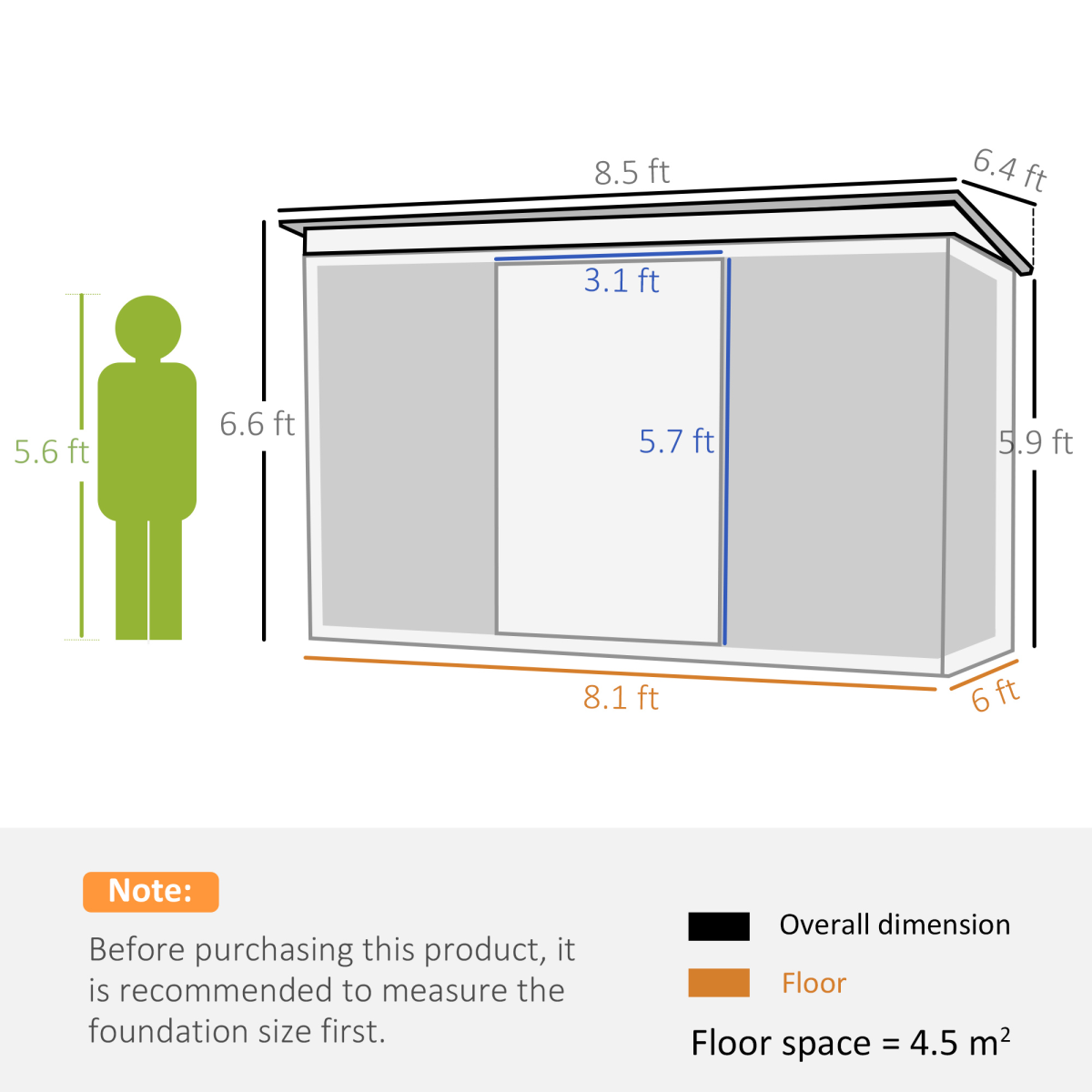 Outsunny 6.4 x 8.5ft Metal Storage Shed with Double Sliding Doors & Clear Panels – Lockable Garden Store, Grey