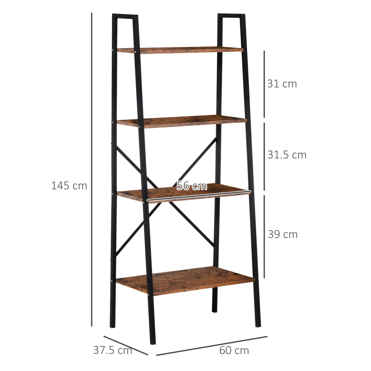 4-Tier Minimalist Ladder Shelf Unit with Steel Frame & MDF Shelves – Home Display Storage Bookcase